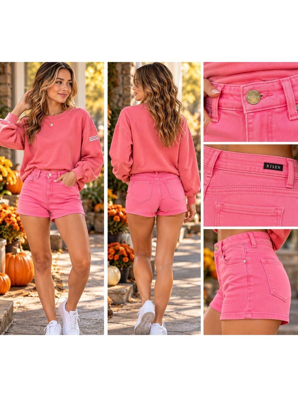 Risen High Rise stretch jean shorts medium